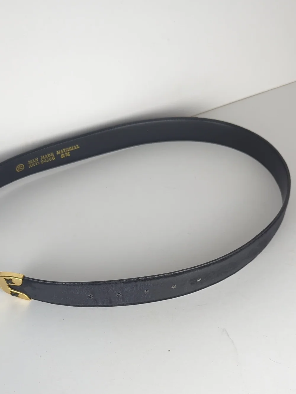 Women's Small Black & Gold Distressed Leather Stitched X Belt